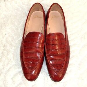 J Crew Cecile Smoking Slippers in Red Croc Embossed Italian Leather Size 11